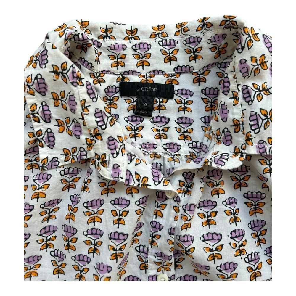 J Crew Women’s Vintage Print Poplin Blouse Size 10 Floral 1/2 Button Pullover